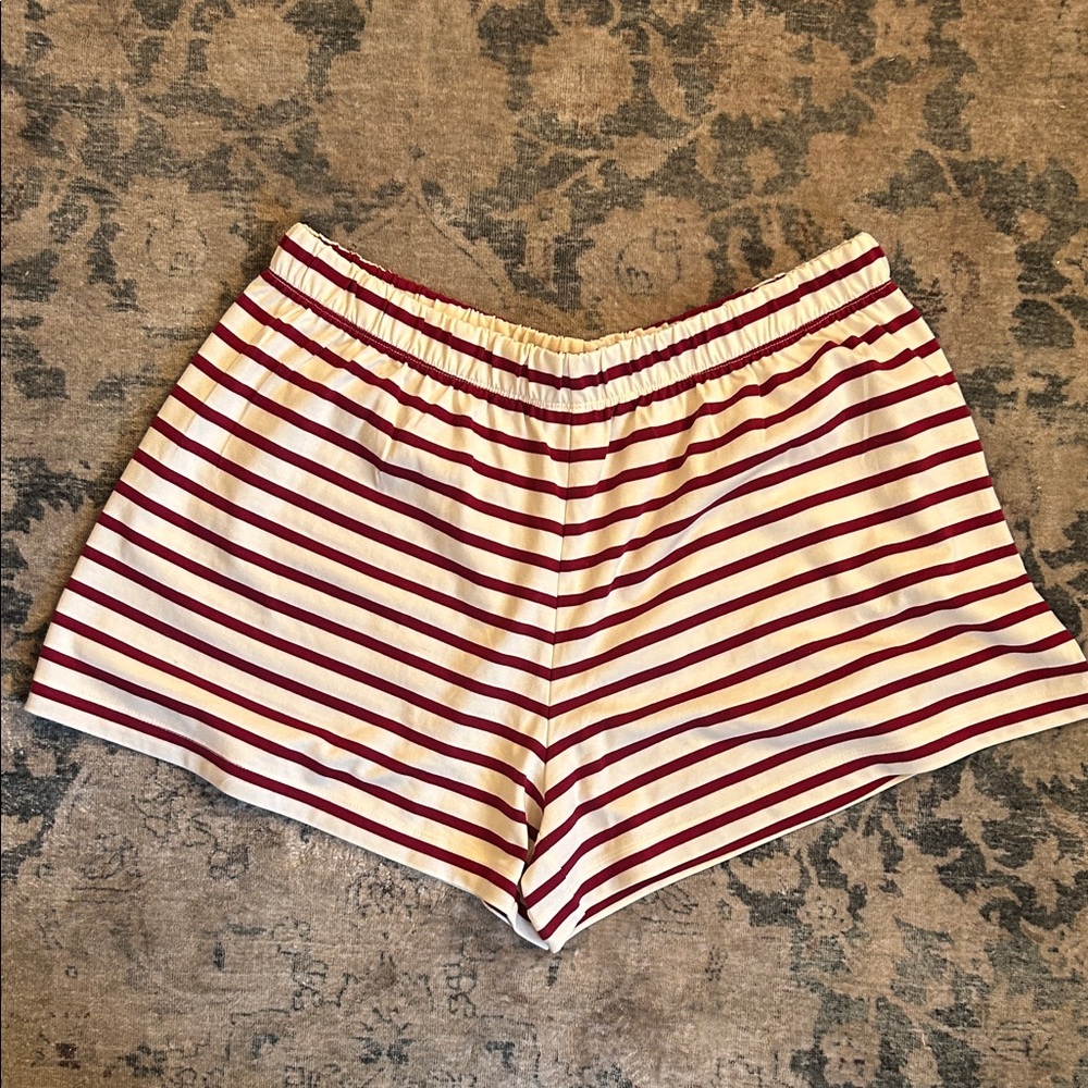 Tuckernuck Ivory and Burgundy Striped Athletic Shorts